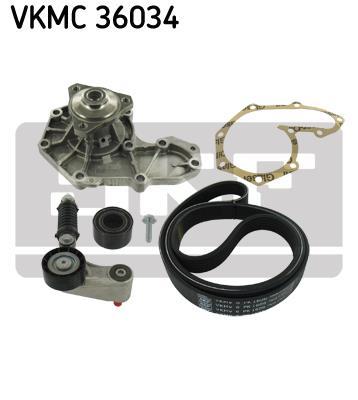 Bomba de agua + kit de correa poli V (Bomba de agua + kit correas de accesorios) SKF ref. VKMC 36034